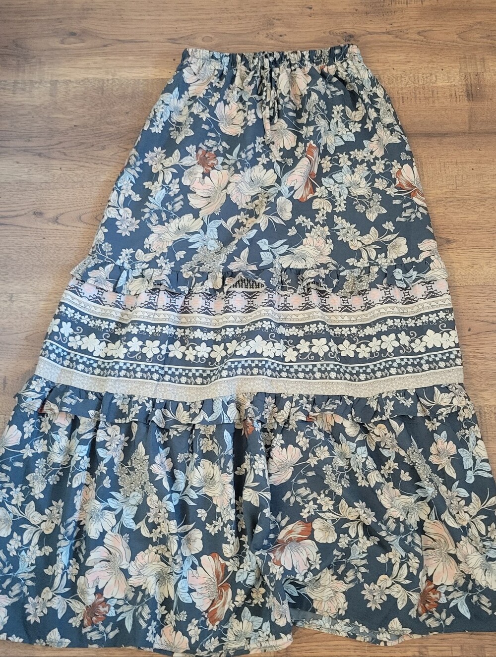 Sienna Sky Floral Tiered Maxi Skirt - Blue, Cream, Pink